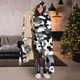 Black White Camo Camouflage Pattern Hooded Blanket