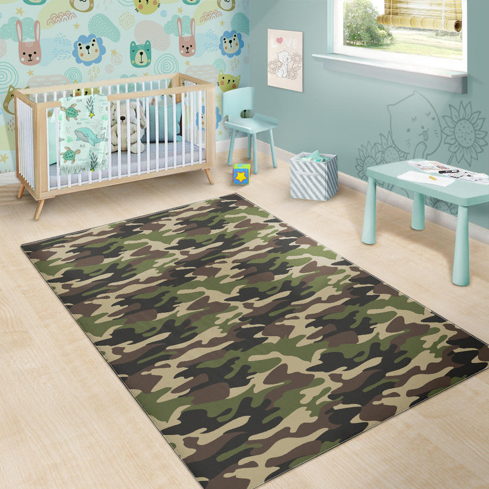 Dark Green Camo Camouflage Pattern Area Rug