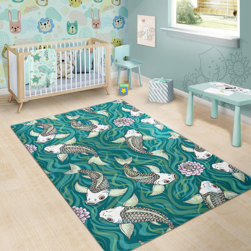 Koi Fish Carp Fish Lotus Pattern Area Rug