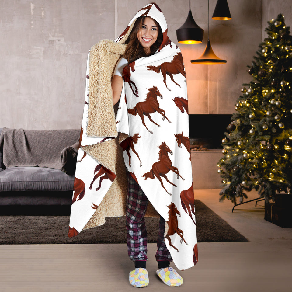 Horses Running Pattern Background Hooded Blanket