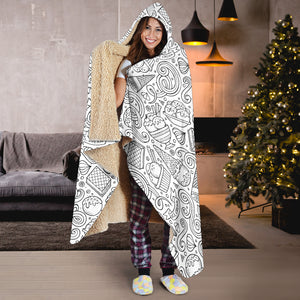 Cartoon Hand Drawn Ice Cream Black White Hooded Blanket