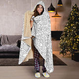 Cartoon Hand Drawn Ice Cream Black White Hooded Blanket