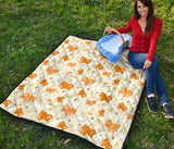 Cute Brown Pomeranian Paw Leave Bone Pattern Premium Quilt