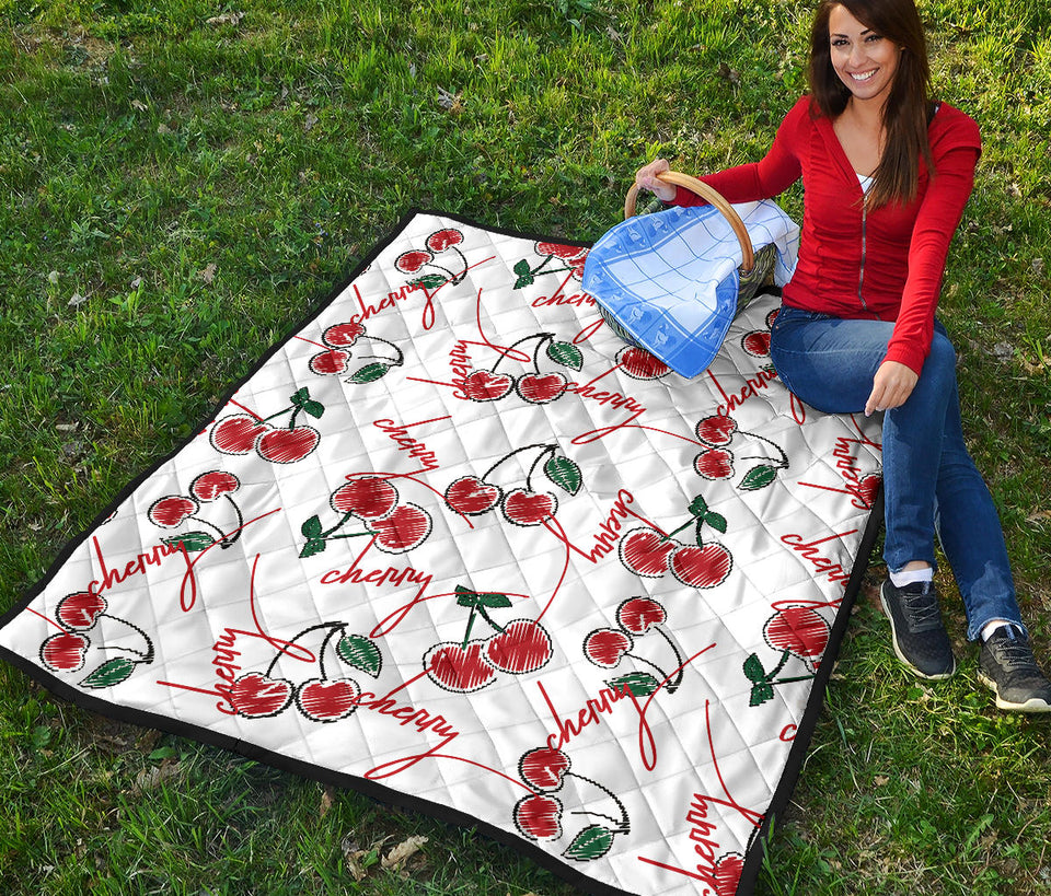 Hand Drawn Cherry Pattern Premium Quilt