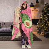 Avocado Slices Leaves Pink Back Ground Hooded Blanket