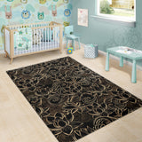 Luxurious Gold Lotus Waterlily Black Background Area Rug