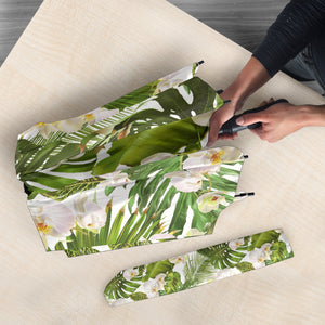 White Orchid Flower Tropical Leaves Pattern Umbrella