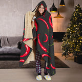 Chili Peppers Pattern Black Background Hooded Blanket