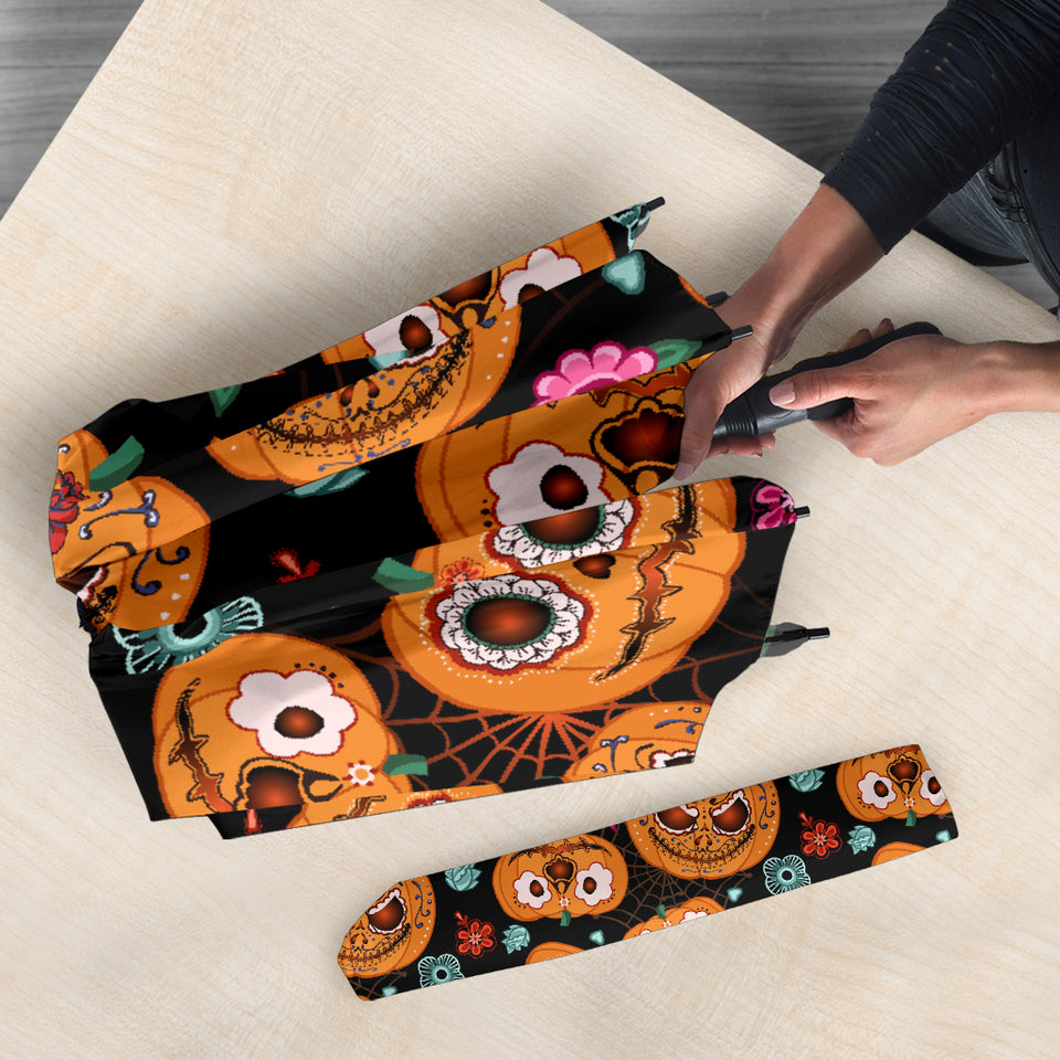 Pumpkin Flowers Spiderweb Halloween Theme Umbrella