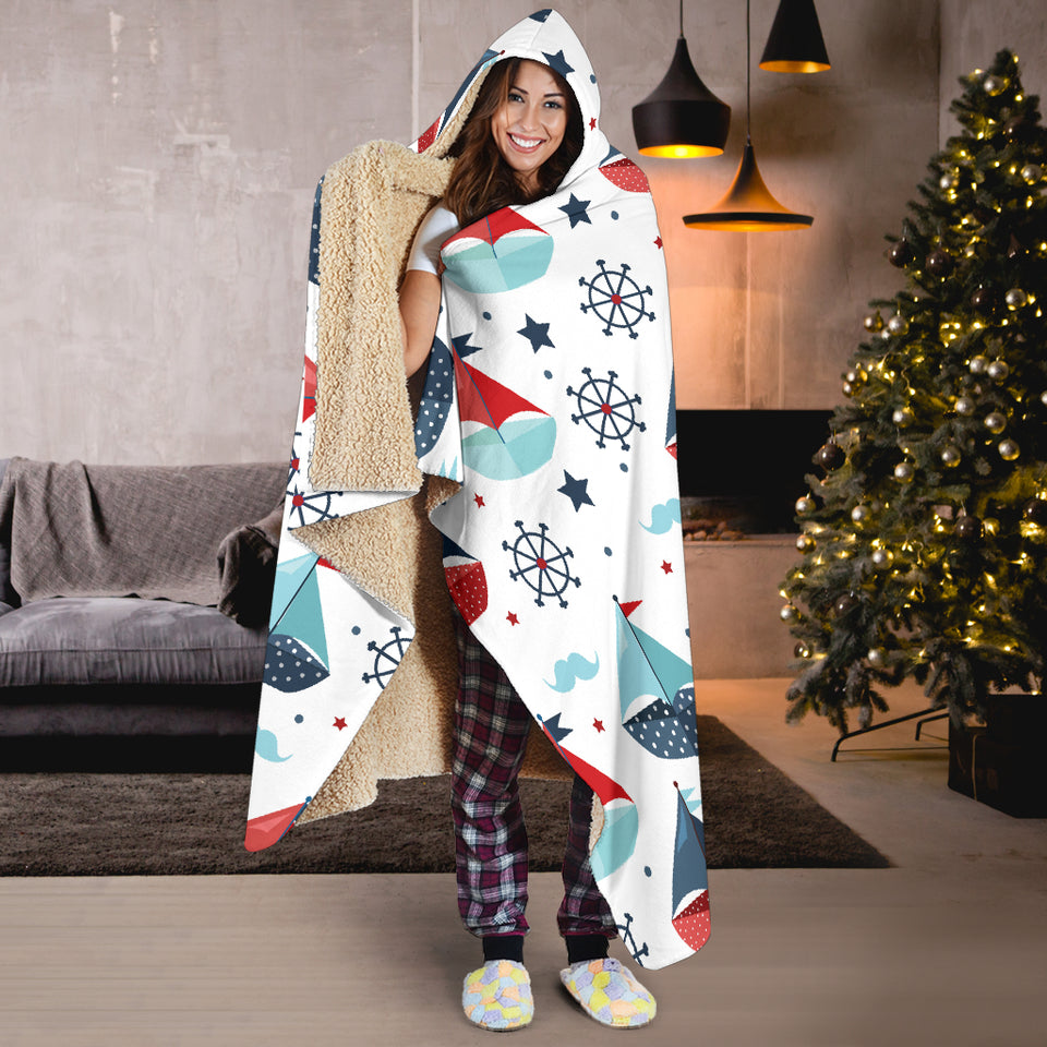 Cute Color Paper Sailboat Pattern Hooded Blanket