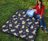 Cute Sloth Astronaut Star Planet Rocket Pattern Premium Quilt