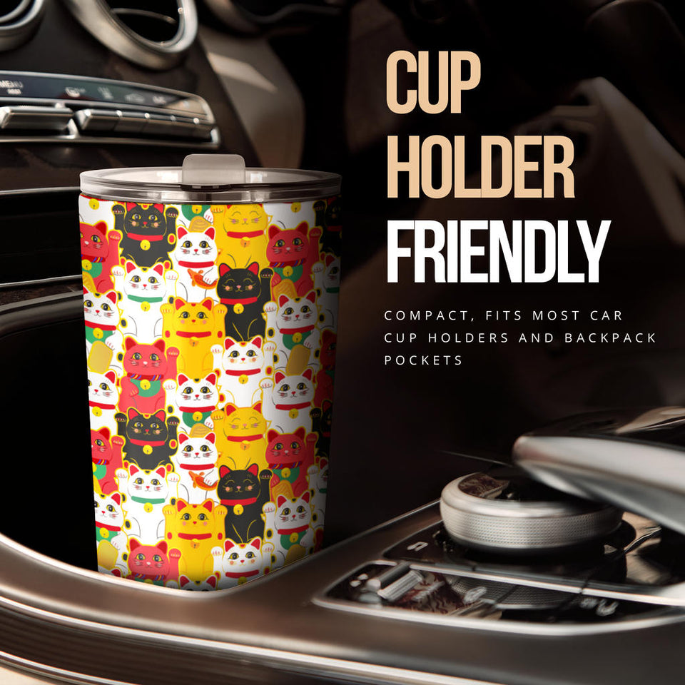 Colorful Maneki Neko Lucky Cat Pattern Tumbler