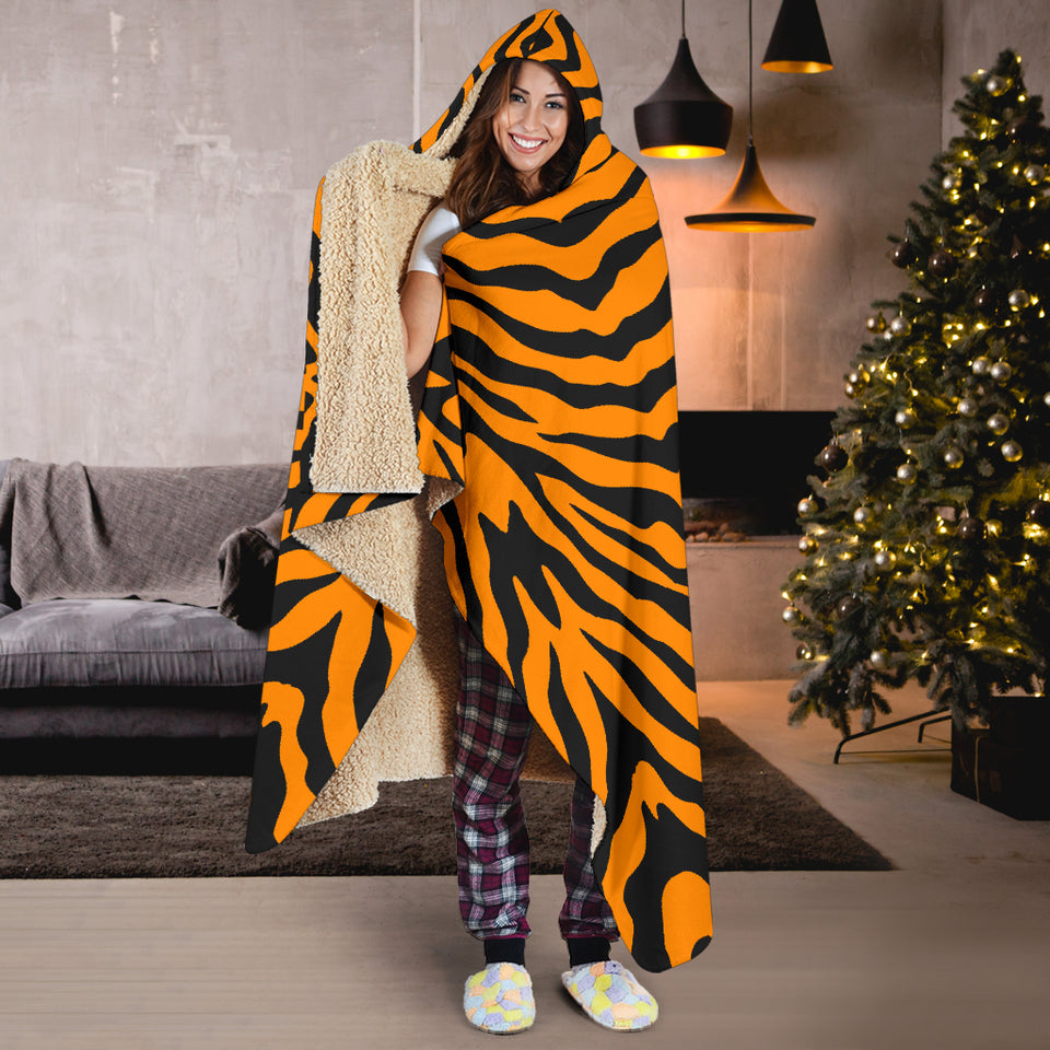 Bengal Tigers Skin Print Pattern Hooded Blanket