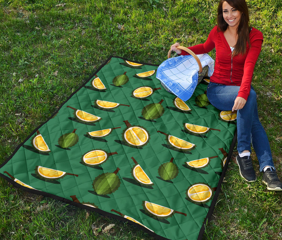 Durian Pattern Green Background Premium Quilt
