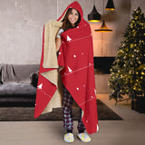 Christmas Tree Star Snow Red Background Hooded Blanket