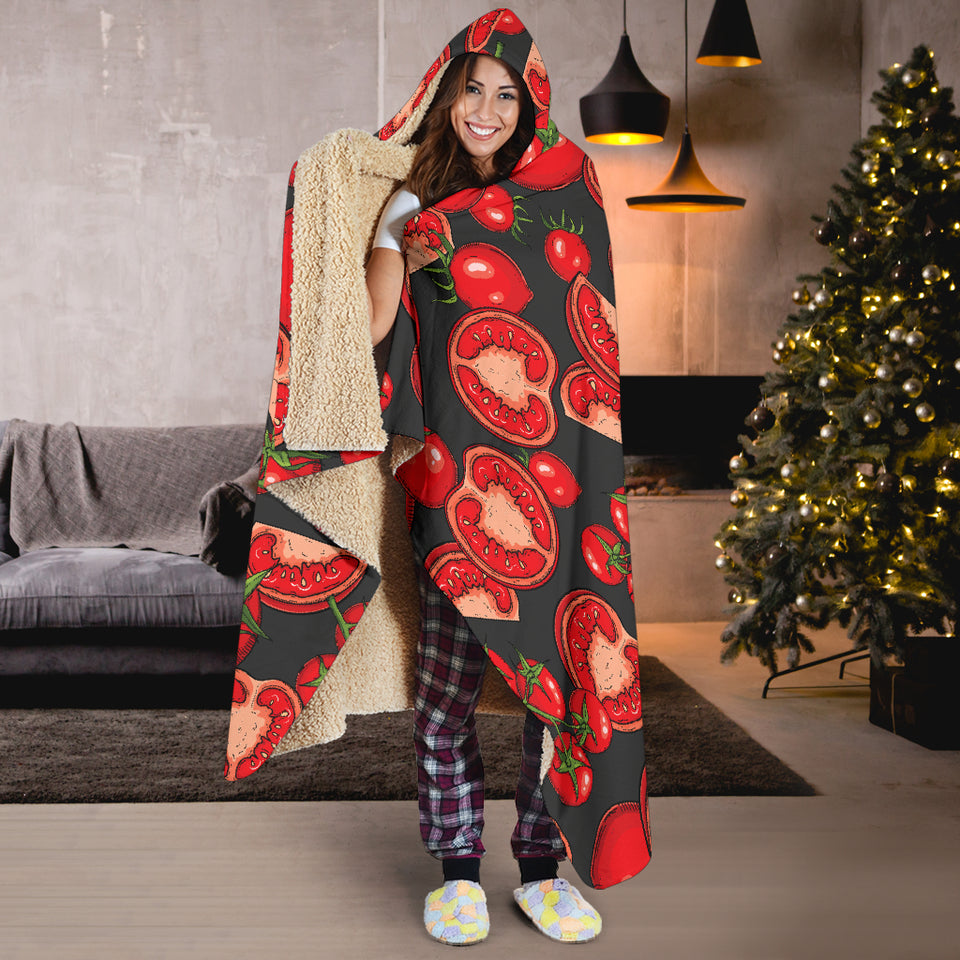 Tomato Black Background Hooded Blanket