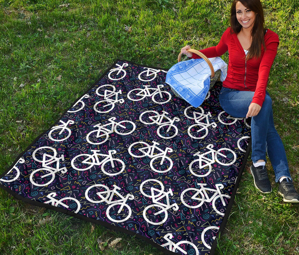 Bicycle Pattern Print Design 03 Premium Quilt