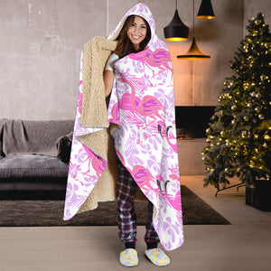 Pink Flamingo Flower Pattern Hooded Blanket