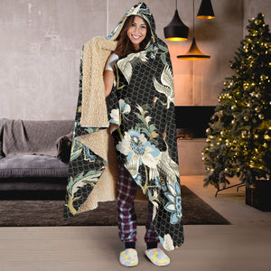 Japanese Crane Ornament Elements Hooded Blanket
