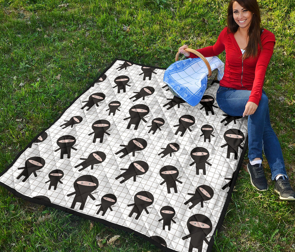 Ninja Pattern Plaid Background Premium Quilt