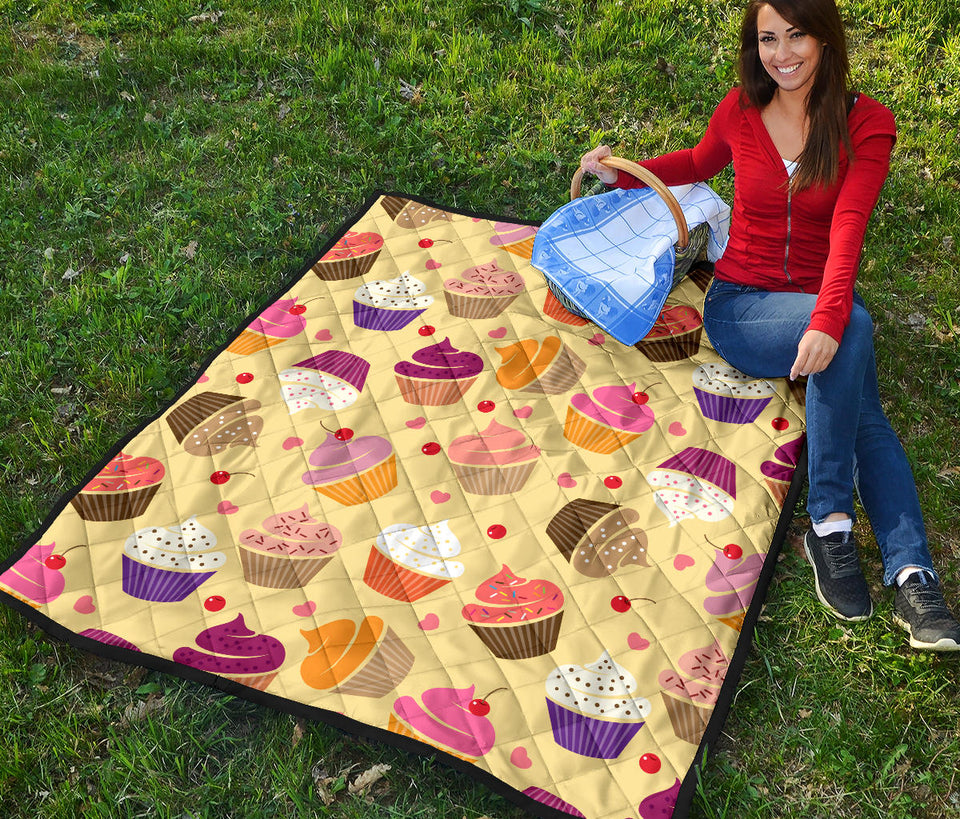 Cake Cupcake Heart Cherry Pattern Premium Quilt
