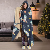 Cute Sloth Astronaut Star Planet Rocket Pattern Hooded Blanket