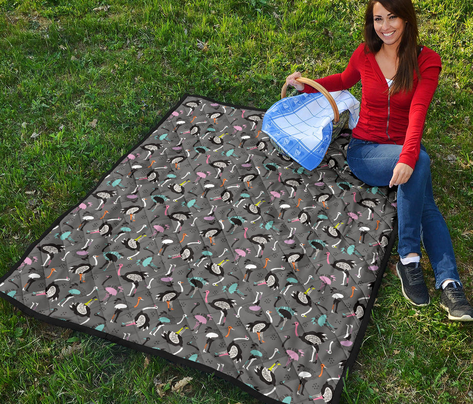 Ostrich Pattern Print Design 01 Premium Quilt