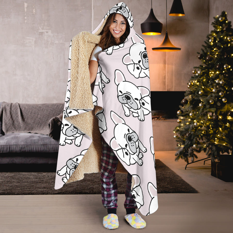 Cute French Bulldog Pattern Hooded Blanket