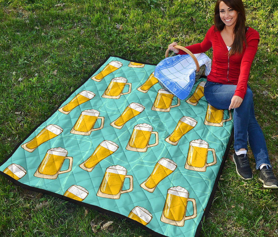 Beer Pattern Green Background Premium Quilt
