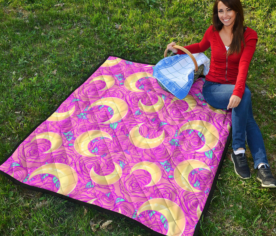 Moon Pink Rose Background Premium Quilt