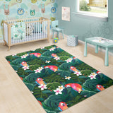 Parrot Palm Tree Leaves Flower Hibiscus Pattern Area Rug