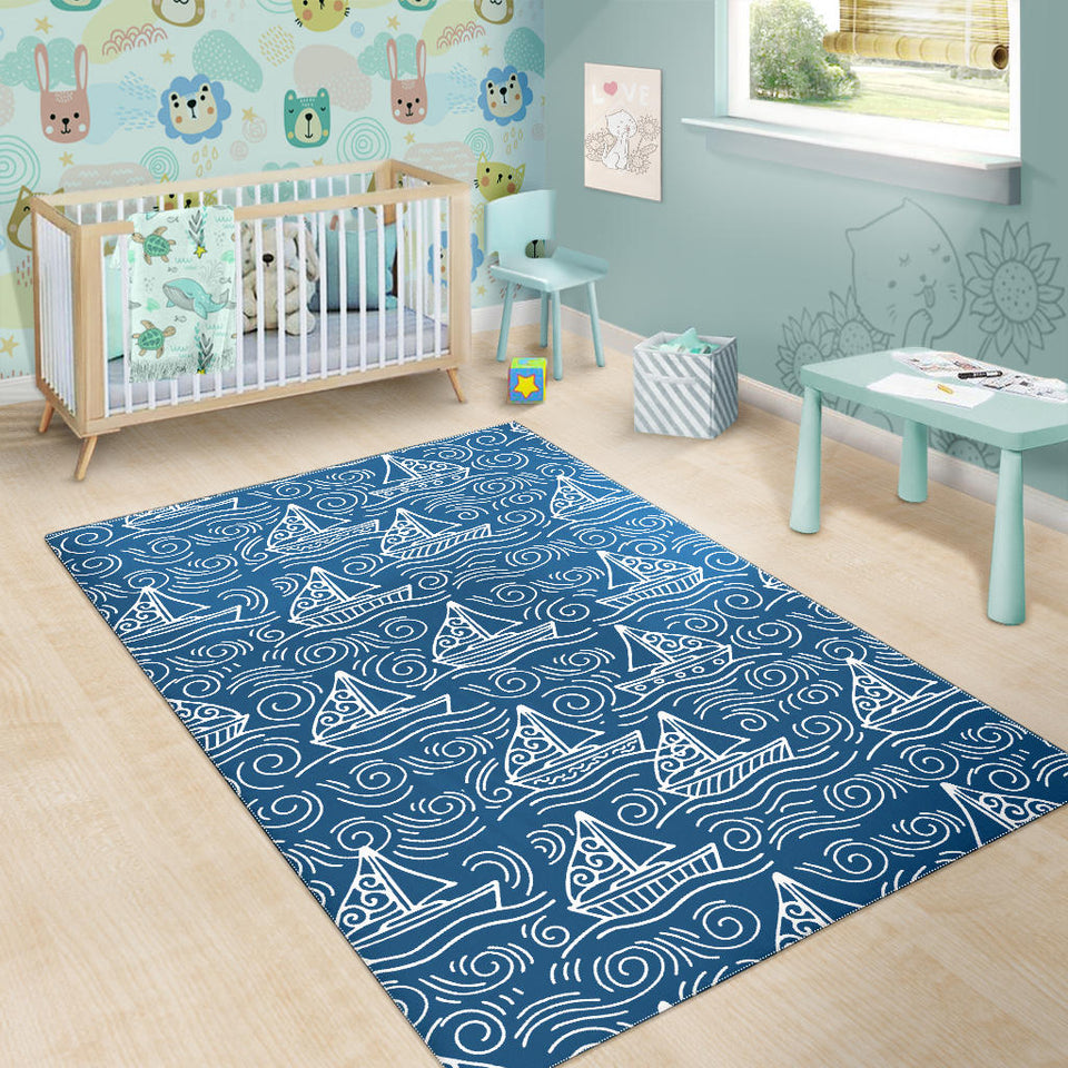 Hand Drawn Sailboat Pattern Area Rug