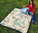 Bonsai Bamboo Stork Japanese Pattern Cream Theme Premium Quilt