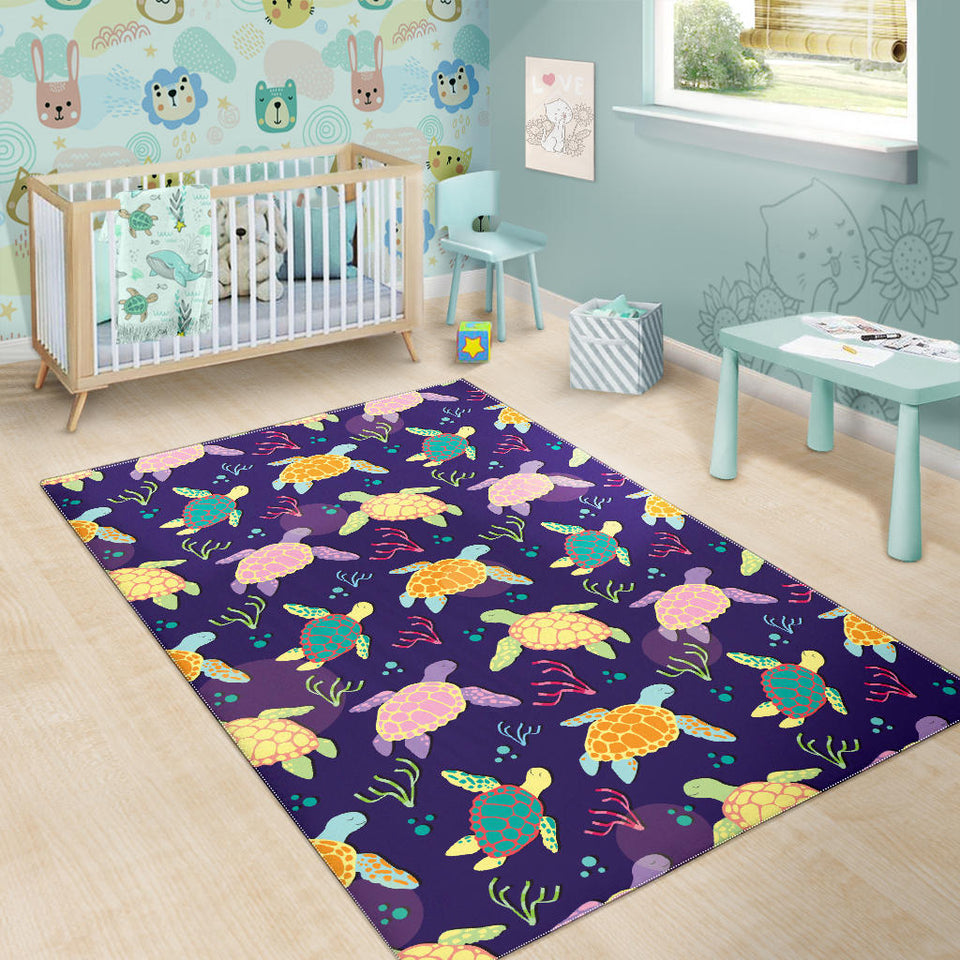 Colorful Sea Turtle Pattern Area Rug