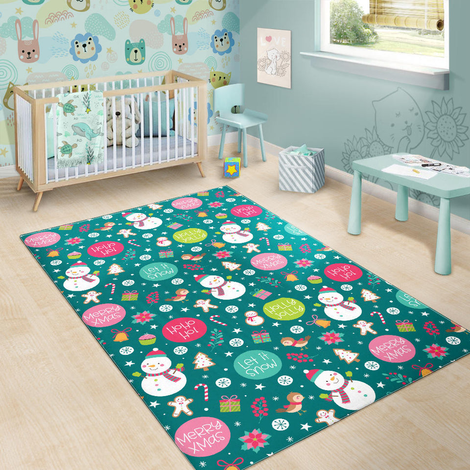 Snowman Bird Decorative Elements Christmas Pattern Area Rug