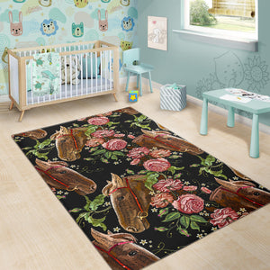 Horse Head Wild Roses Pattern Area Rug