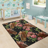Horse Head Wild Roses Pattern Area Rug