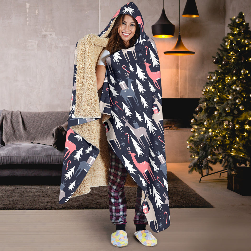 Deers Winter Christmas Pattern Hooded Blanket