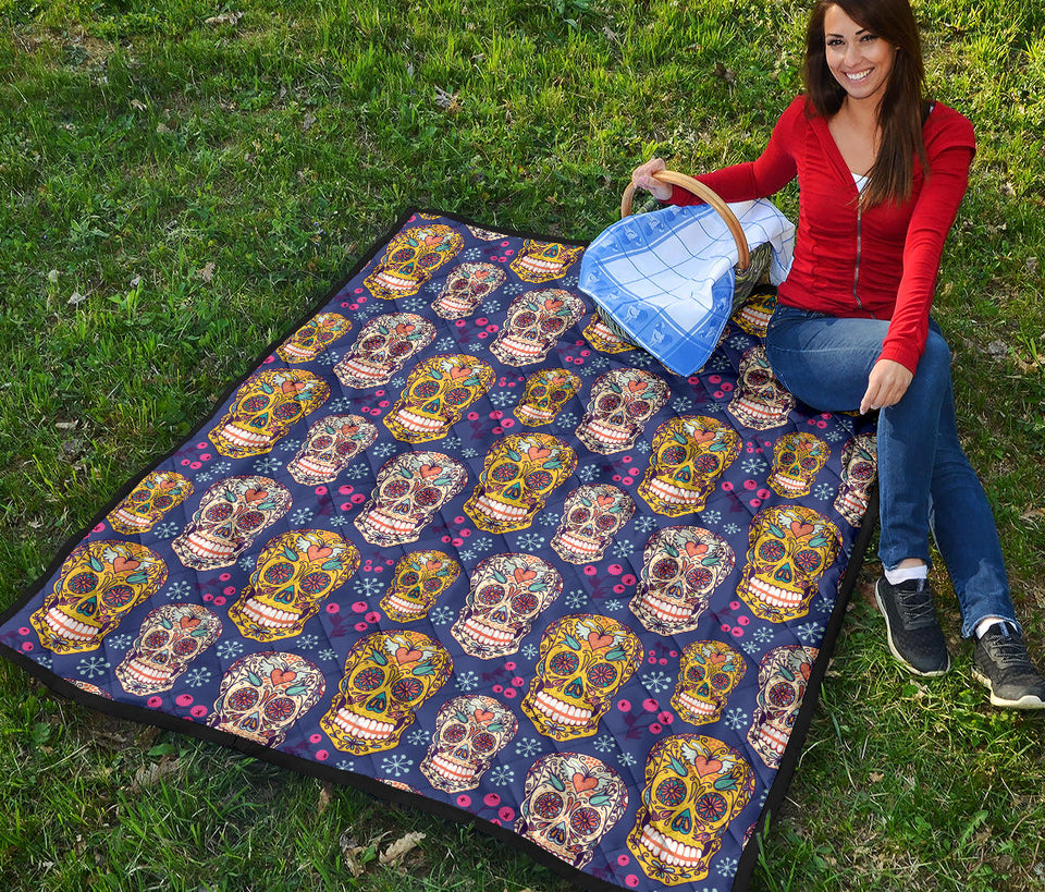 Sugar Skull Flower Pattern Premium Quilt