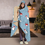 Cute Penguin Christmas Snow Pattern Hooded Blanket