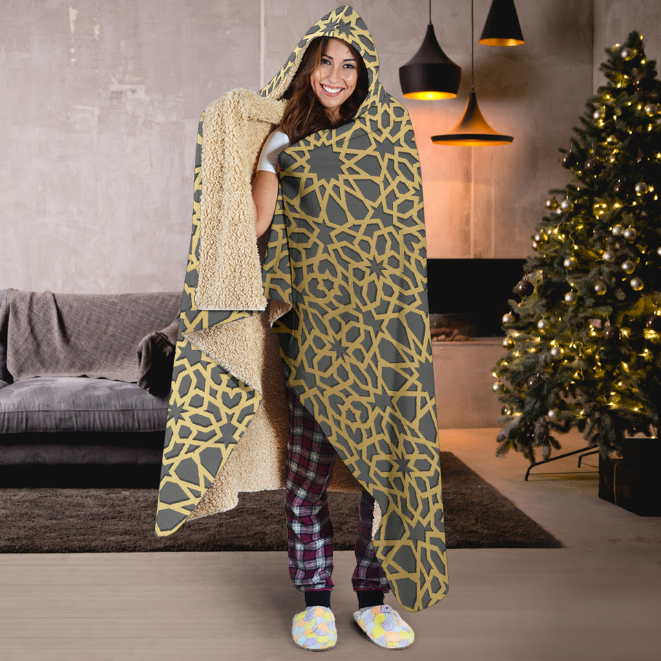Arabic Star Gold Pattern Hooded Blanket