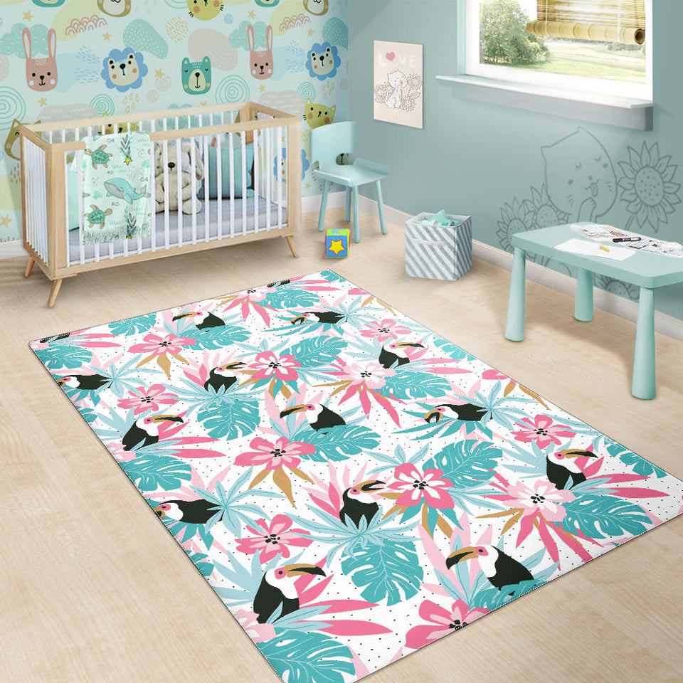 Toucan Tropical Flower Leave Pattern Area Rug