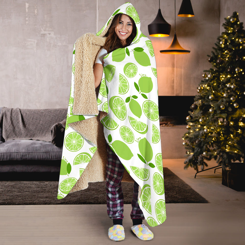 Lime Design Pattern Hooded Blanket
