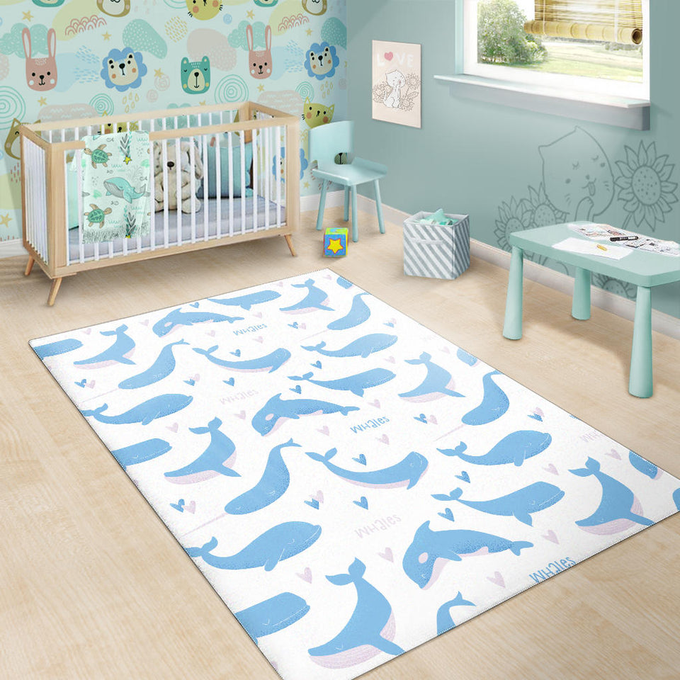Blue Whale Pattern Area Rug