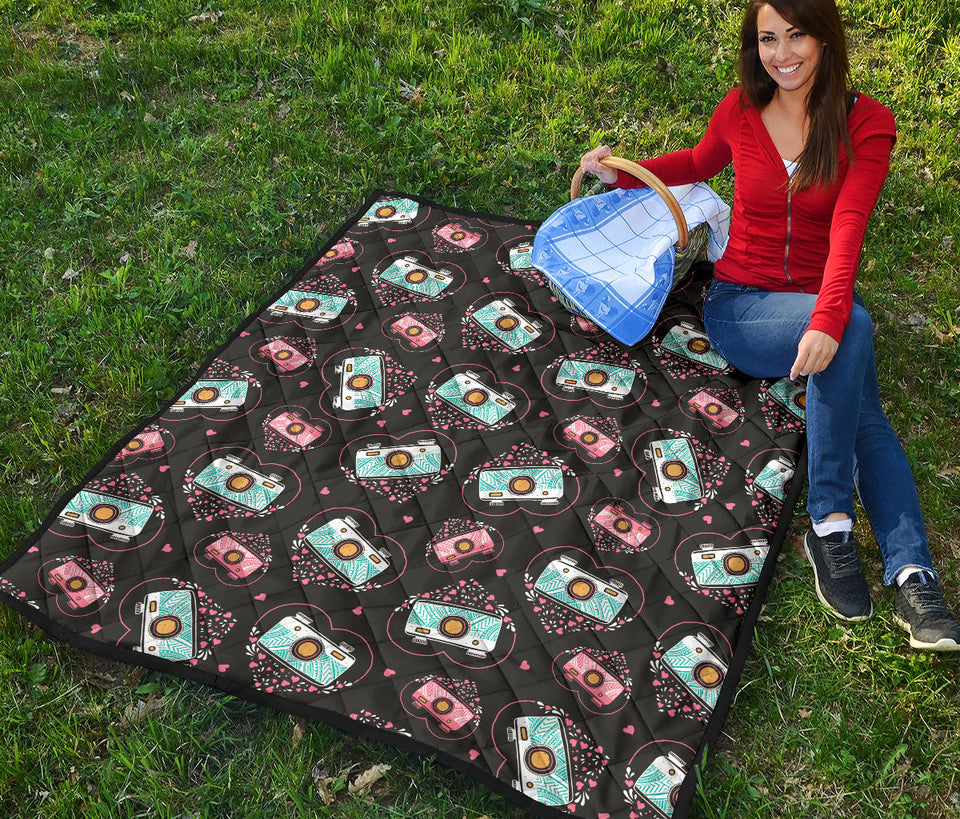 Camera Pattern Print Design 04 Premium Quilt