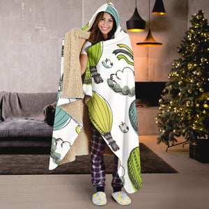 Hot Air Balloon Bird Cloud Pattern Hooded Blanket
