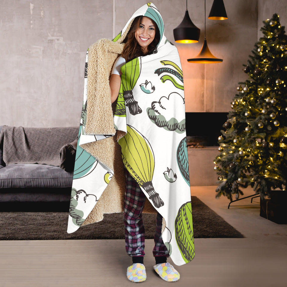Hot Air Balloon Bird Cloud Pattern Hooded Blanket