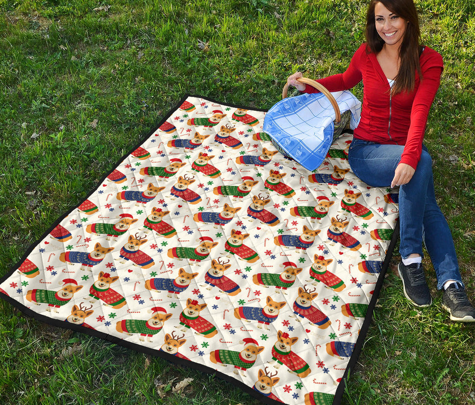Corgi Christmas Pattern Premium Quilt