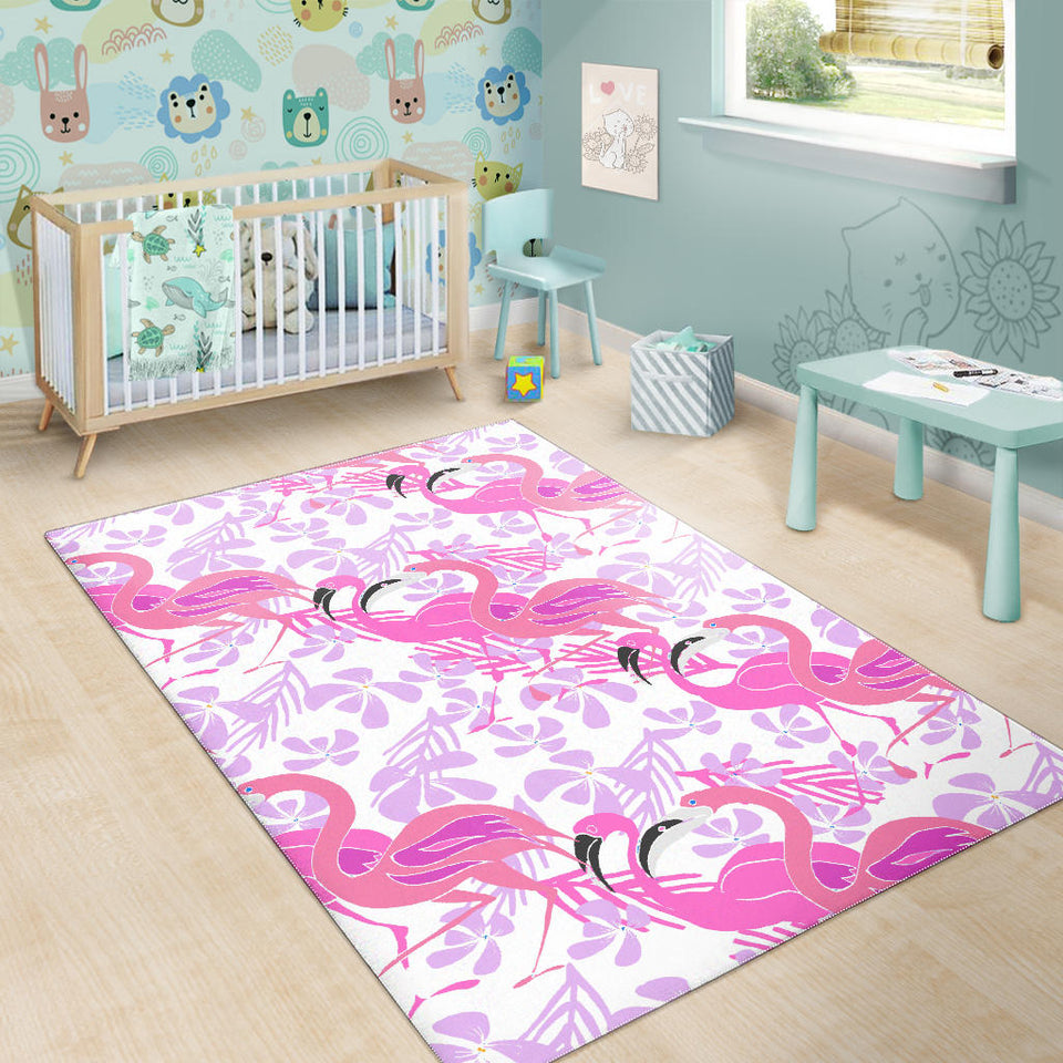 Pink Flamingo Flower Pattern Area Rug