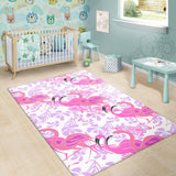 Pink Flamingo Flower Pattern Area Rug